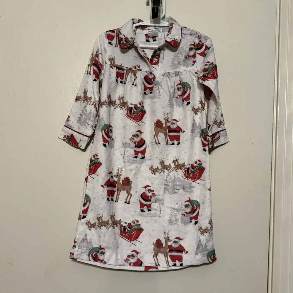 POTTERY BARN KIDS Girls Nightgown Heritage SANTA Polyester Flannel Sz 2T